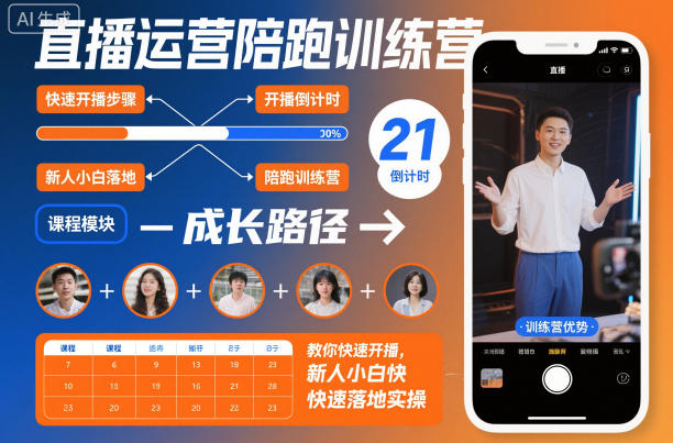 直播运营陪跑训练营,教你快速开播,新人小白快速落地实操-轻创联盟