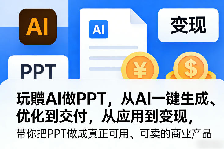 玩賺AI做PPT，从AI一键生成、优化到交付，从应用到变现，带你把PPT做成真正可用、可卖的商业产品-轻创联盟