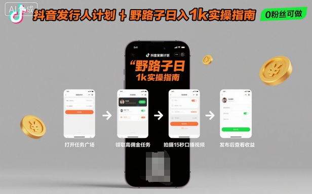 抖音发行人计划全新野路子玩法，随时随地，只要有手机，就能操作，日入1k+【揭秘】-轻创联盟