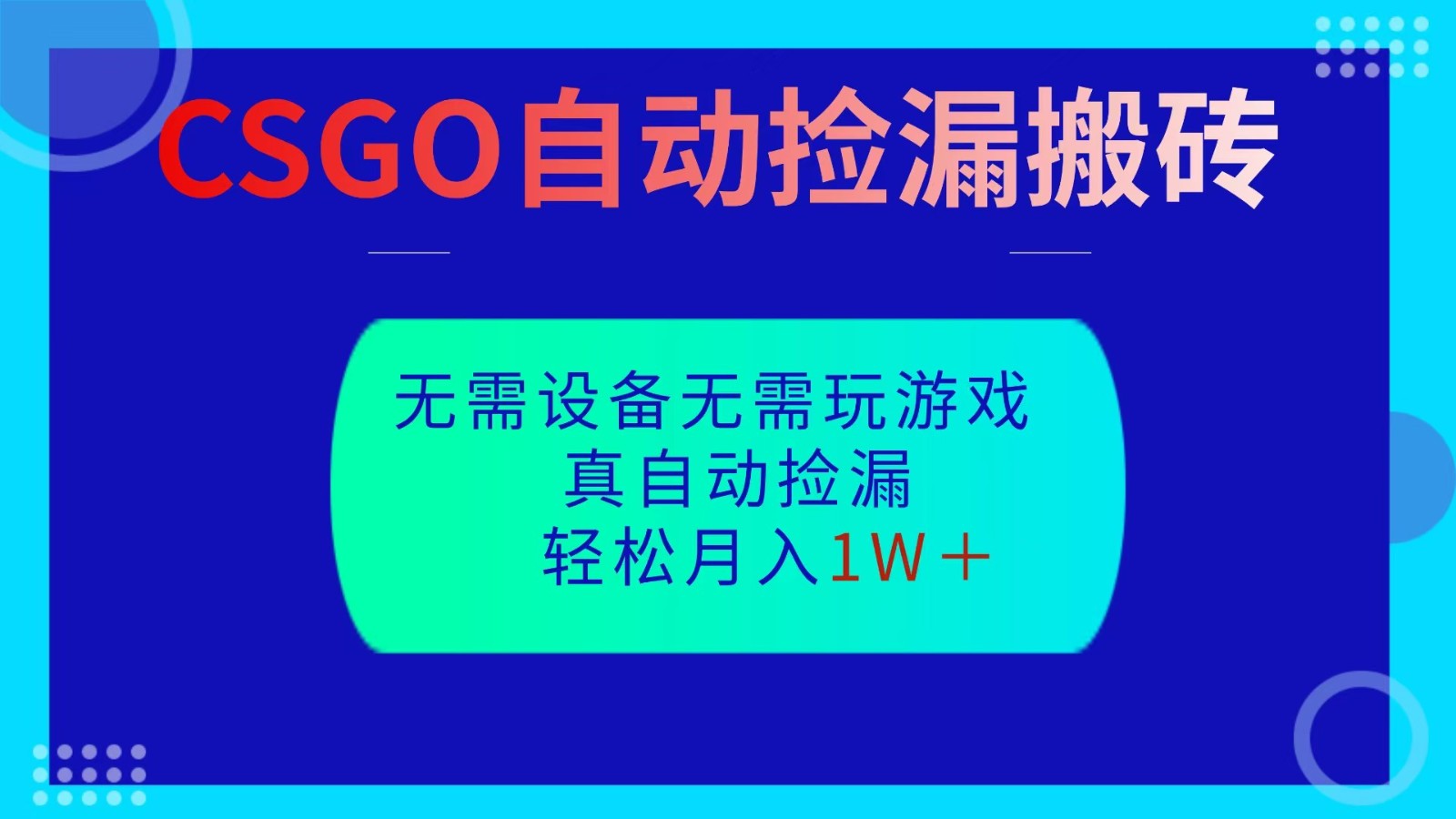 CSGO自动捡漏搬砖,当天操作当天见结果,无需了解游戏,包教包会包落地-轻创联盟
