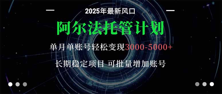 阿尔法托管计划 单账号月入3000-5000，长期稳定项目，新手小白轻松上手。-轻创联盟