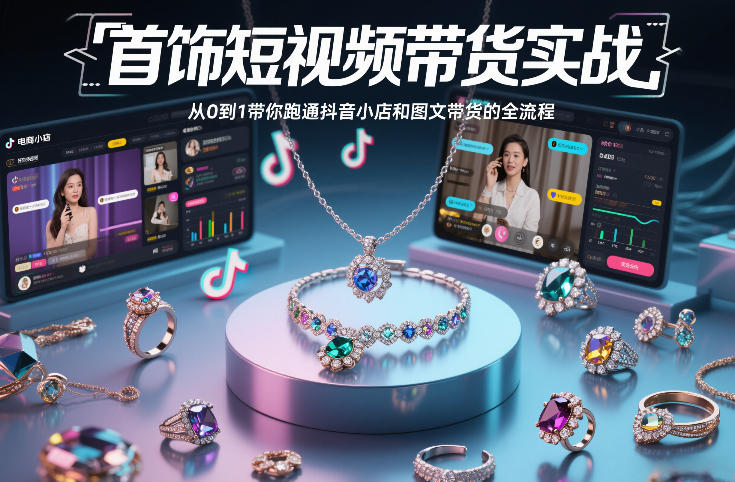 首饰短视频带货实战，从0到1带你跑通抖音小店和图文带货的全流程-轻创联盟