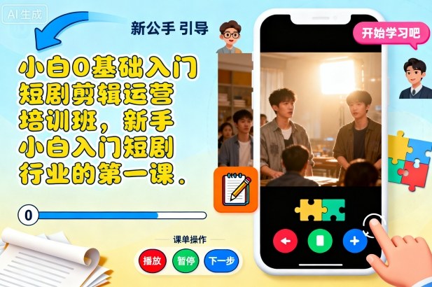 小白0基础入门短剧剪辑运营培训班,新手小白入门短剧行业的第一课-轻创联盟