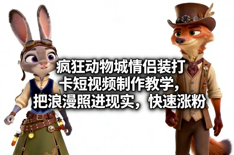 疯狂动物城情侣装打卡短视频制作教学，把浪漫照进现实，快速涨粉-轻创联盟