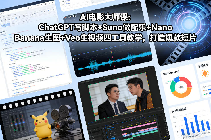 AI电影大师课：ChatGPT写脚本+Suno做配乐+Nano Banana生图+Veo生视频，打造爆款短片-轻创联盟