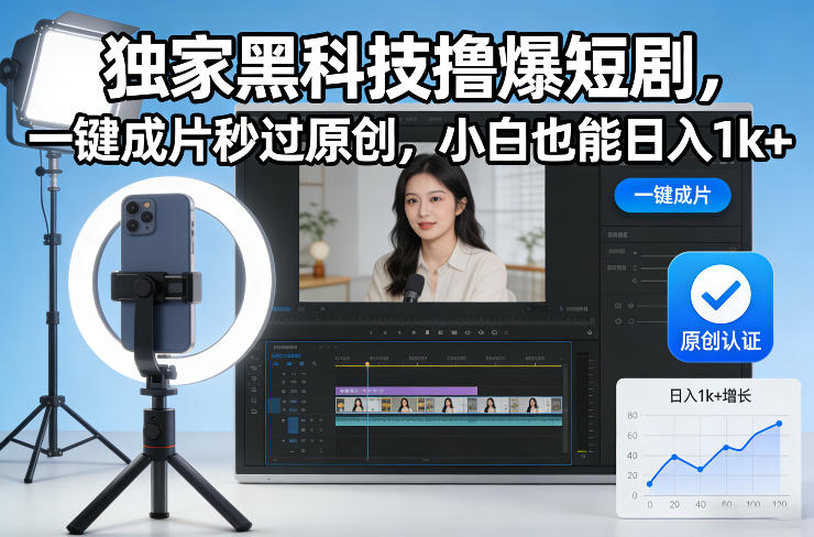 独家黑科技撸爆短剧，一键成片秒过原创，小白也能日入1k+【揭秘】-轻创联盟