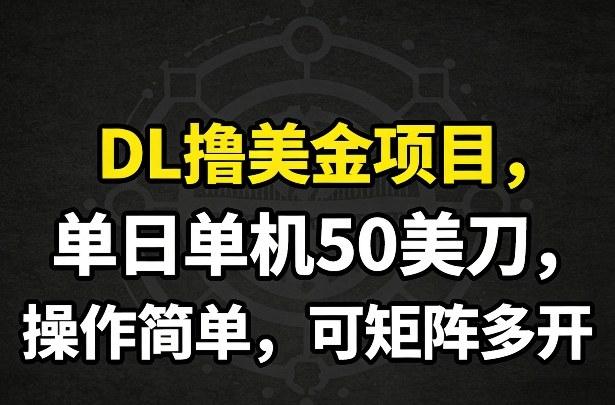 DL撸美金项目，单日单机50美刀，操作简单，可矩阵多开-轻创联盟