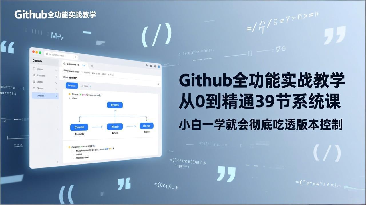 GitHub-全功能实战教学，从0到精通39节系统课，小白一学就会彻底吃透版本控制-轻创联盟