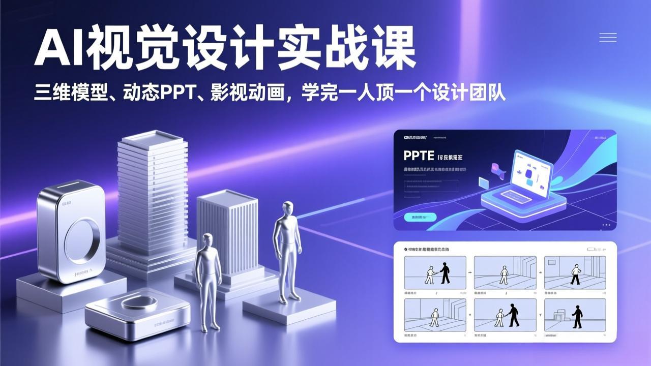 AI视觉设计实战课，三维模型、动态PPT、影视动画，学完一人顶一个设计团队-轻创联盟