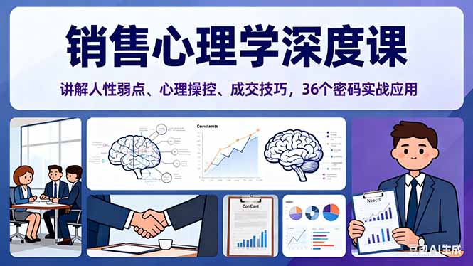 销售心理学深度课，讲解人性弱点、心理操控、成交技巧，36个密码实战应用-轻创联盟