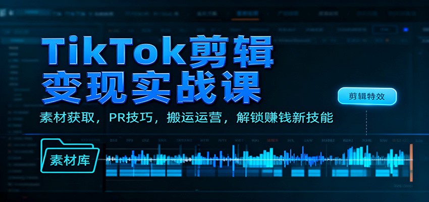 TikTok剪辑变现实战课：素材获取，PR技巧，搬运运营，解锁赚钱新技能-轻创联盟