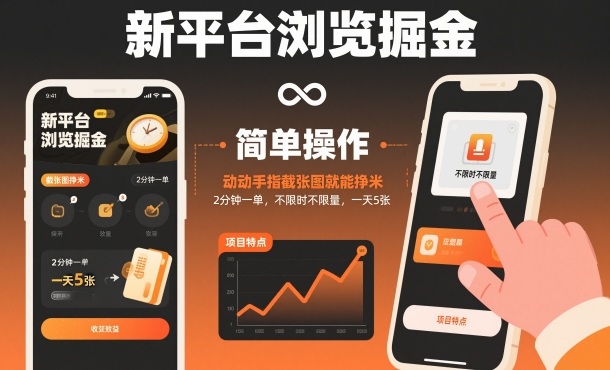 新平台浏览掘金,动动手指截张图就能挣米,2分钟一单,不限时不限量,一天5张【揭秘】-轻创联盟