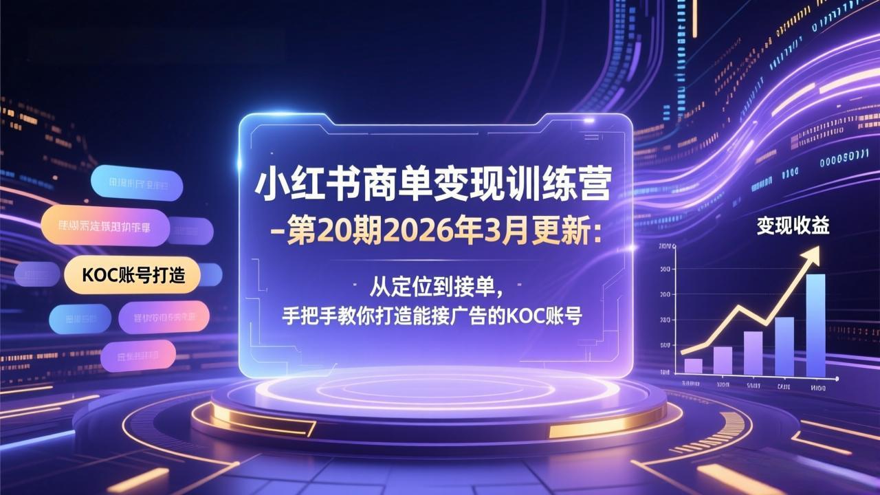 小红书商单变现训练营-第20期26年3月更新：从定位到接单，手把手教你打造能接广告的KOC账号-轻创联盟