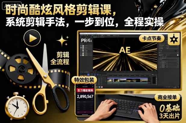 时尚酷炫风格剪辑课，系统剪辑手法，一步到位，全程实操-轻创联盟