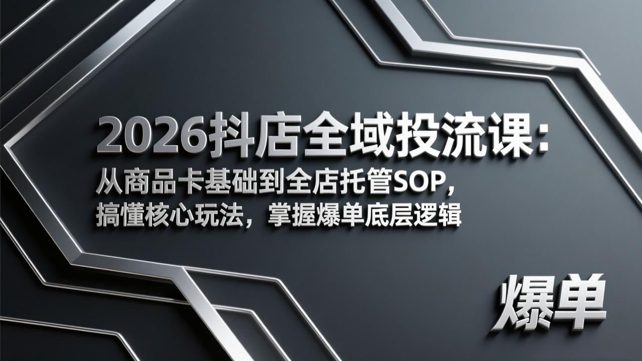 2026抖店全域投流课:从商品卡基础到全店托管SOP,搞懂核心玩法,掌握爆单底层逻辑-轻创联盟