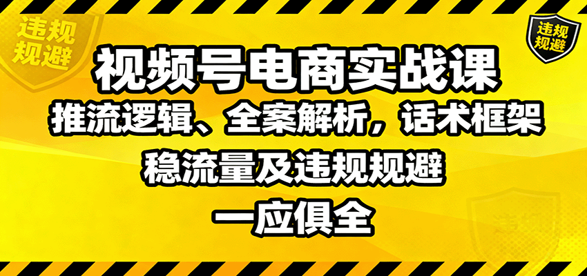 视频号电商实战课：推流逻辑、全案解析，话术框架，稳流量及违规规避等-轻创联盟