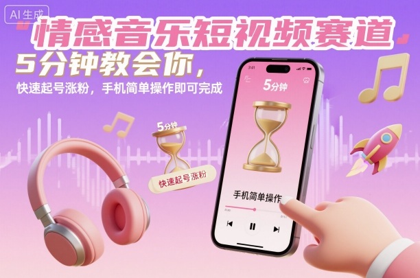 情感音乐短视频赛道，5分钟教会你，快速起号涨粉，手机简单操作即可完成-轻创联盟