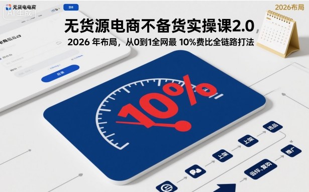 无货源电商不备货实操课2.0，2026年布局，从0到1全网最低10%费比全链路打法【更新】-轻创联盟