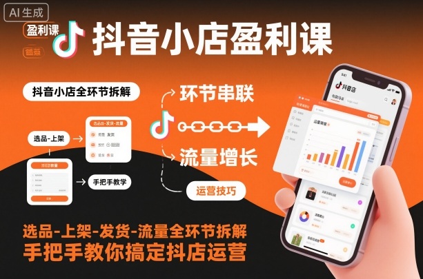 抖音小店盈利课-选品-上架-发货-流量全环节拆解,手把手教你搞定抖店运营-轻创联盟
