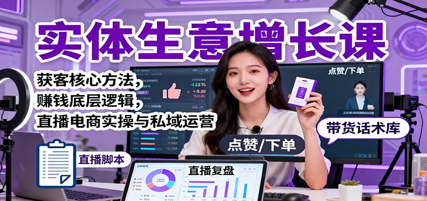 实体生意增长课：获客核心方法，赚钱底层逻辑，直播电商实操与私域运营-轻创联盟