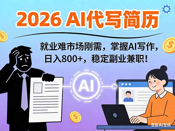 AI代写简历，超暴利，用万能模板月入1-3万实战教程，2026年市场刚需！-轻创联盟