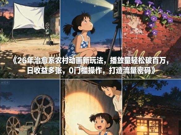 26年治愈系农村动画新玩法，播放量轻松破百万，日收益多张，0门槛操作，打造流量密码-轻创联盟