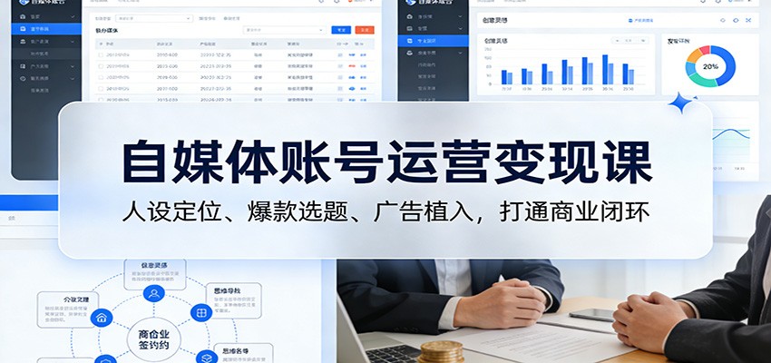 自媒体账号运营变现课：人设定位、爆款选题、广告植入，打通商业闭环-轻创联盟