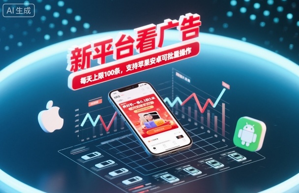 新平台看广告，养好机一条0.3到5米，每天上限100条，支持苹果安卓可批量操作-轻创联盟