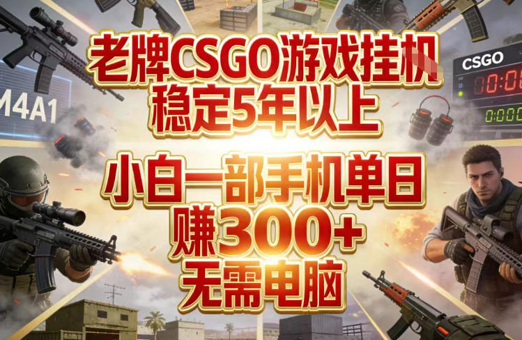 老牌CSGO游戏挂G，稳定5年以上，小白一部手机单日賺3张+，无需电脑【揭秘】-轻创联盟