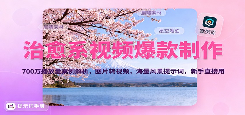 治愈系视频爆款制作,700万播放量案例解析,图片转视频,海量风景提示词,新手直接用-轻创联盟