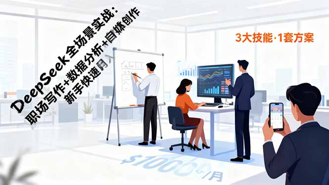 DeepSeek全场景实战：职场写作+数据分析+自媒体创作，新手快速月入过万-轻创联盟