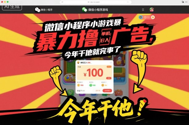 微信小程序小游戏暴力撸广告，单机日入100，今年干他就完事了-轻创联盟