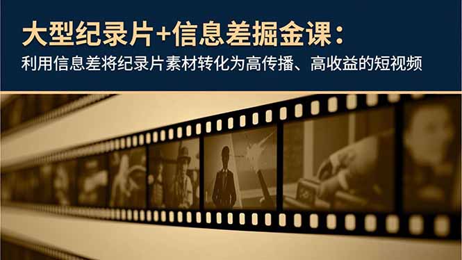 大型纪录片+信息差掘金课：利用信息差将纪录片素材转化为高传播、高收益的短视频-轻创联盟