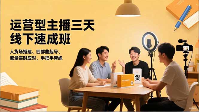 运营型主播三天线下班，人货场搭建,四部曲起号,流量实时应对，手把手带练-轻创联盟