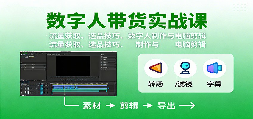 数字人变现实战课：流量获取、选品技巧、数字人制作与电脑剪辑-轻创联盟