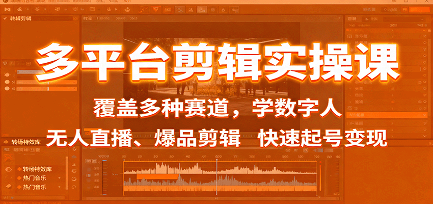 多平台剪辑实操课：覆盖多种赛道，学数字人、无人直播、爆品剪辑，快速起号变现-轻创联盟