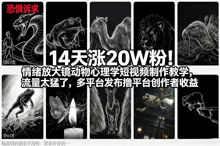 14天涨20W粉！情绪放大镜动物心理学短视频制作教学，流量太猛了，多平台发布撸平台创作者收益-轻创联盟
