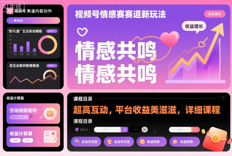 视频号情感赛道新玩法，超高互动，平台收益美滋滋，详细课程-轻创联盟