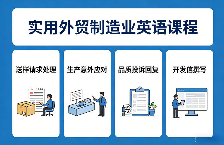 实用外贸制造业英语课程，教你专业处理送样请求、应对生产意外、回复品质投诉、撰写开发信等-轻创联盟