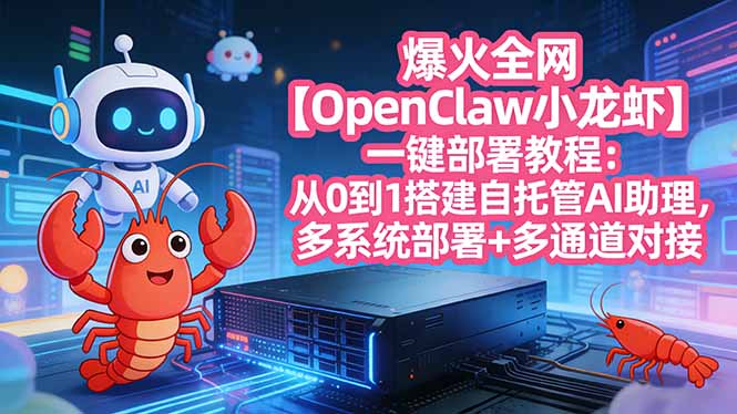 爆火全网【OpenClaw 小龙虾】一键部署教程：从0到1搭建自托管AI助理，多系统部署+多通道对接-轻创联盟