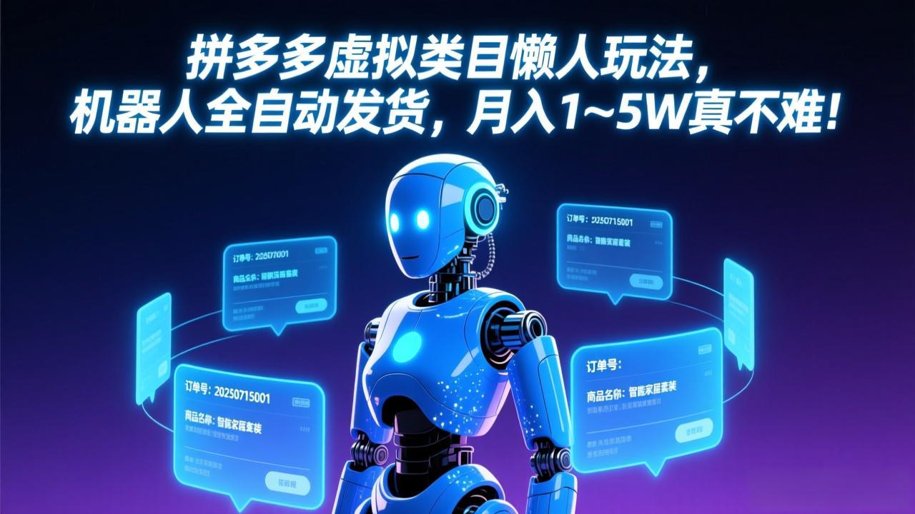 拼多多虚拟类目懒人玩法，机器人全自动发货，月入 1-5W 真不难！-轻创联盟