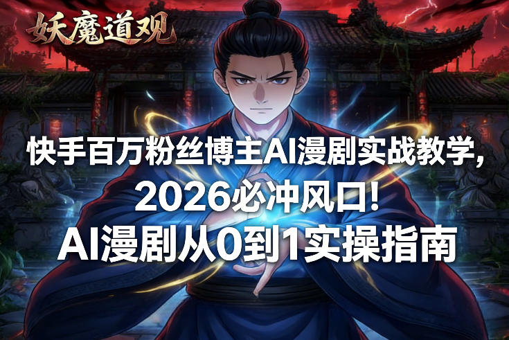 快手百万粉丝博主AI漫剧实战教学，2026必冲风口！AI漫剧从0到1实操指南-轻创联盟