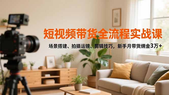 短视频带货全流程实战课，场景搭建、拍摄运镜、剪辑技巧，新手月带货佣金3万+-轻创联盟