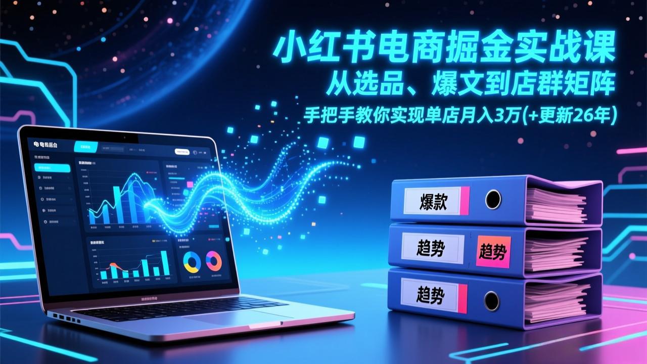 小红书电商掘金实战课，从选品、爆文到店群矩阵，手把手教你实现单店月入3万+(更新26年-轻创联盟