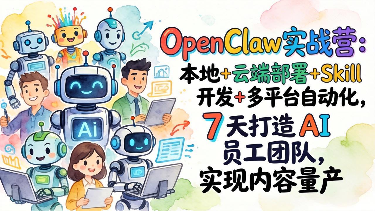 OpenClaw实战营：本地+云端部署+Skill开发+多平台自动化，7 天打造 AI 员工团队，实现内容量产-轻创联盟