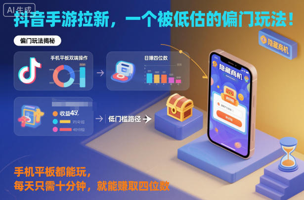 抖音手游拉新,一个被低估的偏门玩法!手机平板都能玩,每天只需十分钟,就能賺取四位数【揭秘】-轻创联盟