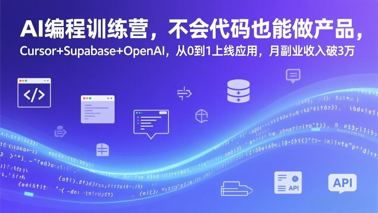AI编程训练营，不会代码也能做产品，Cursor+Supabase+OpenAI，从0到1上线应用，月副业收入破3万-轻创联盟