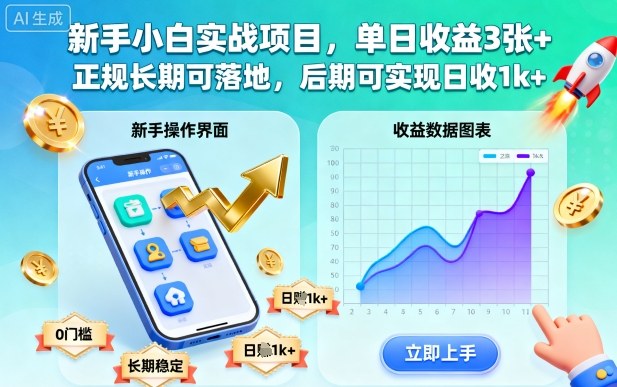 新手小白实战项目，单日收益3张+，正规长期可落地，后期可实现日收1k+【揭秘】-轻创联盟