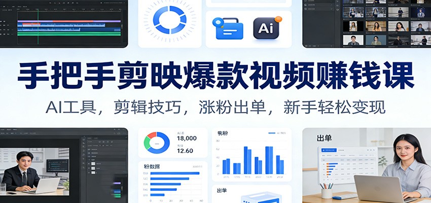 手把手剪映爆款视频赚钱课：AI工具，剪辑技巧，涨粉出单，新手轻松变现-轻创联盟