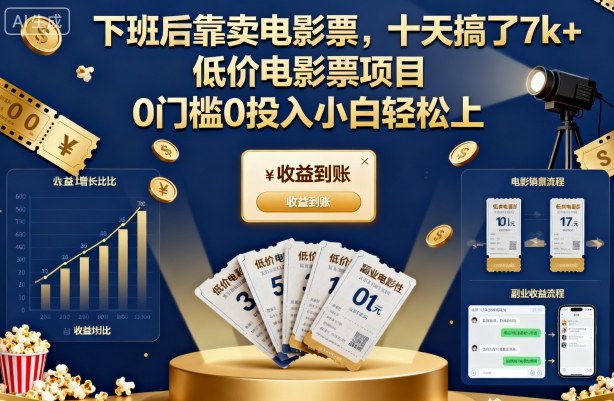 下班后靠卖电影票，十天搞了7k+，低价电影票项目，0门槛0投入小白轻松上手【揭秘】-轻创联盟